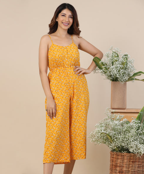 Floral Printed Mustard Romper